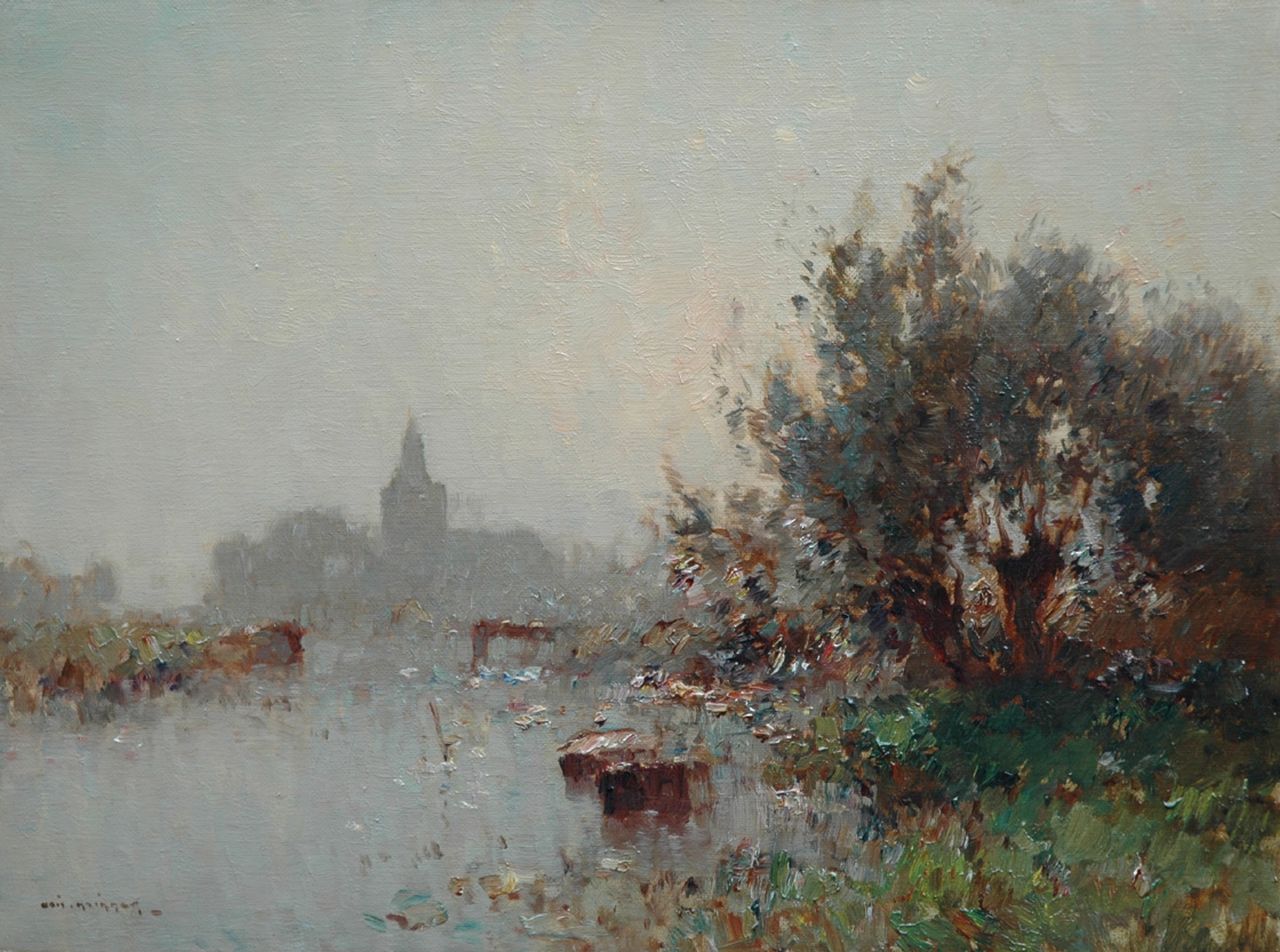 Knikker A.  | Aris Knikker, Dorp aan het water, olieverf op doek 30,2 x 40,2 cm, gesigneerd linksonder