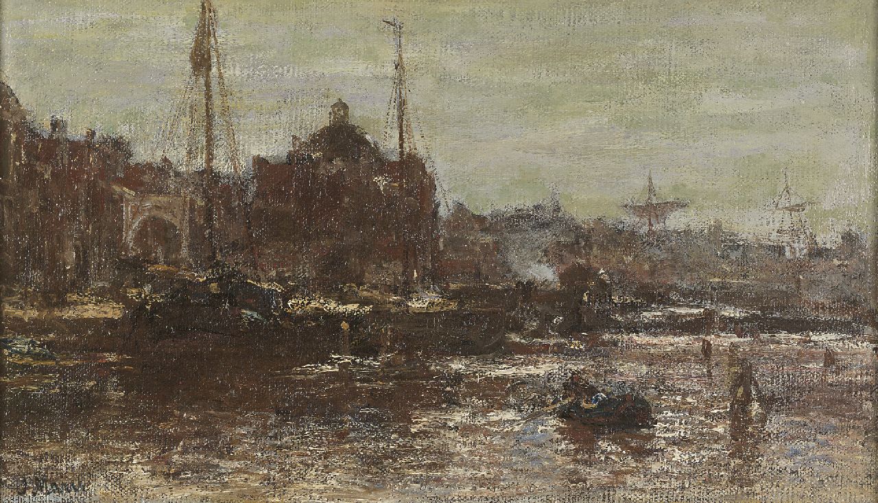 Maris J.H.  | Jacobus Hendricus 'Jacob' Maris, Stadsgezicht Amsterdam, met de Koepelkerk, olieverf op doek 22,3 x 37,8 cm, gesigneerd linksonder