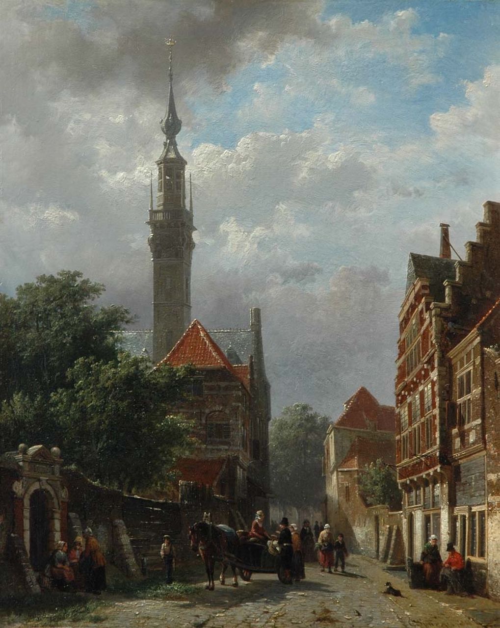 Springer C. | Cornelis Springer, Straatje achter het Stadhuis van Veere, olieverf op paneel 50,1 x 40,6 cm, gesigneerd rechtsonder en gedateerd 1858 Springer C. | Cornelis Springer, Straatje achter het Stadhuis van Veere, olieverf op paneel 50,1 x 40,6 cm, gesigneerd rechtsonder en gedateerd 1858