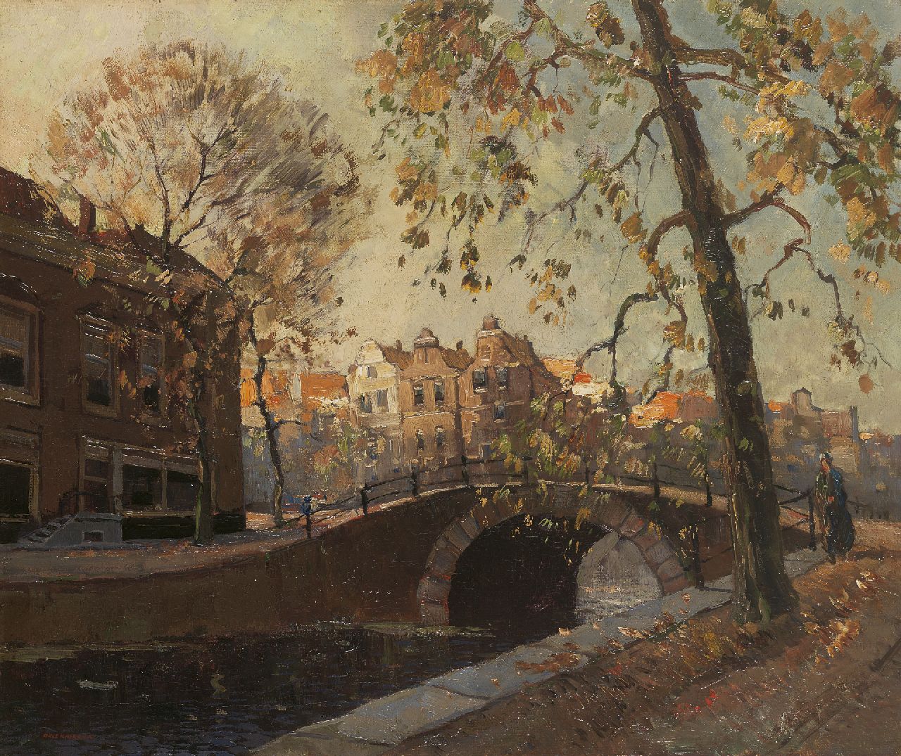 Knikker A. | Aris Knikker, Stadsgezicht met brug, Amsterdam, olieverf op doek 46,4 x 55,3 cm, gesigneerd linksonder Knikker A. | Aris Knikker, Stadsgezicht met brug, Amsterdam, olieverf op doek 46,4 x 55,3 cm, gesigneerd linksonder