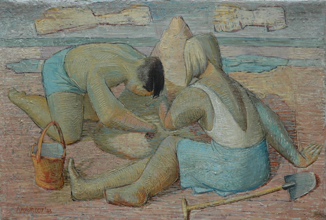 Vloot A.H. van der | Adrianus 'Hubertus' van der Vloot, Spelende kinderen, olieverf op doek 20,3 x 30,0 cm, gesigneerd linksonder en gedateerd '59