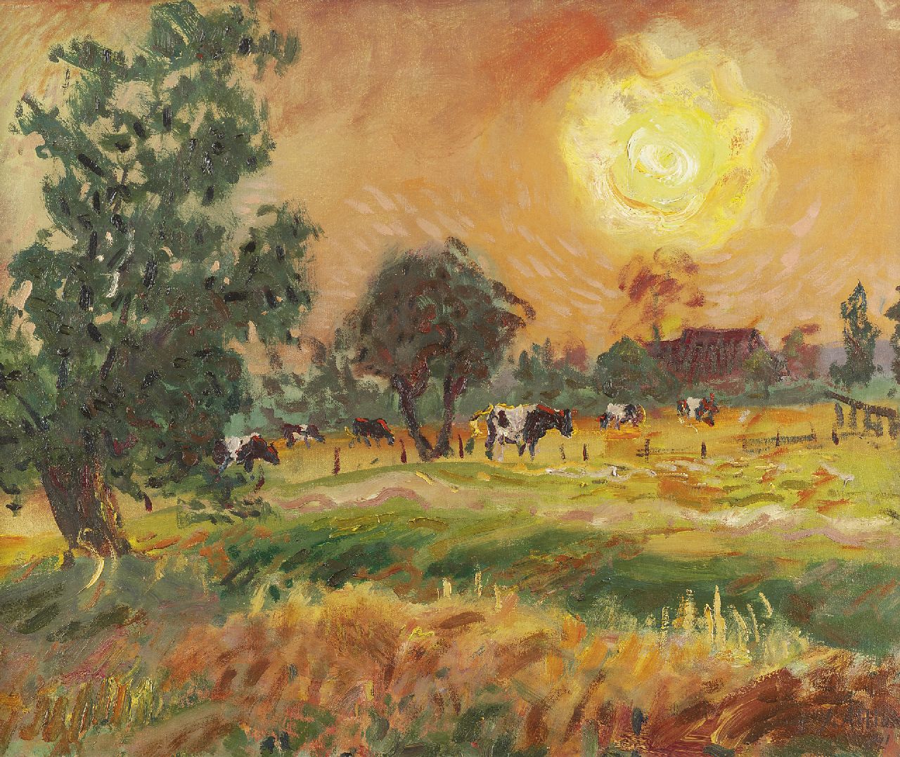 Altink J. | Jan Altink, Koeien in de avondzon, olieverf op doek 50,0 x 60,3 cm, gesigneerd rechtsonder en gedateerd '41 Altink J. | Jan Altink, Koeien in de avondzon, olieverf op doek 50,0 x 60,3 cm, gesigneerd rechtsonder en gedateerd '41