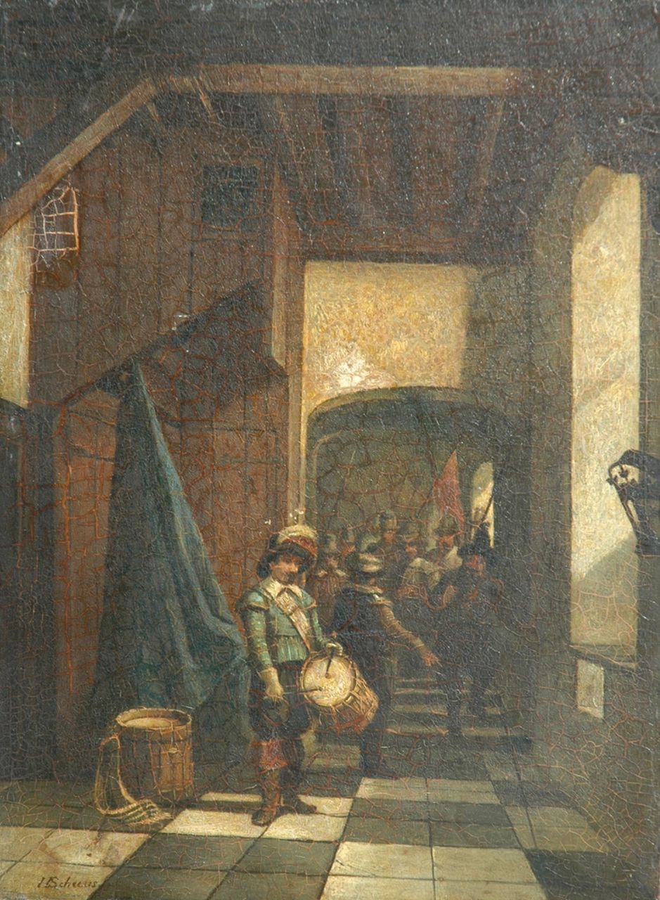 Scheeres H.J.  | Hendricus Johannes Scheeres, Entree van de schutterij, olieverf op paneel 36,4 x 27,3 cm, gesigneerd linksonder