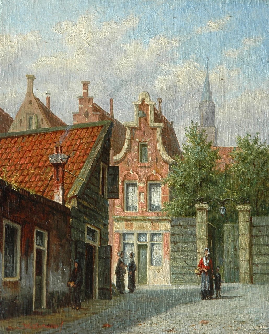 Mittertreiner J.J. | Johannes Jacobus Mittertreiner, Oudhollands straatje met figuren, olieverf op paneel 17,0 x 13,8 cm, gesigneerd linksonder Mittertreiner J.J. | Johannes Jacobus Mittertreiner, Oudhollands straatje met figuren, olieverf op paneel 17,0 x 13,8 cm, gesigneerd linksonder
