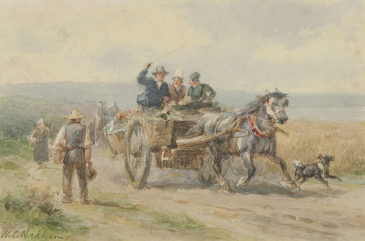 Nakken W.K. | Willem Karel 'W.C.' Nakken, Op weg naar de markt, aquarel op papier 16,2 x 24,5 cm, gesigneerd linksonder Nakken W.K. | Willem Karel 'W.C.' Nakken, Op weg naar de markt, aquarel op papier 16,2 x 24,5 cm, gesigneerd linksonder