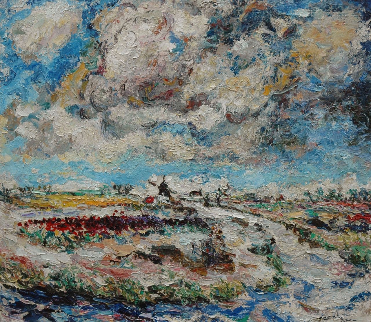 Wieringa J.H. | Jacoba Hendrika Wieringa, Landschap met bewogen wolkenlucht, olieverf op doek 71,7 x 80,3 cm, gesigneerd rechtsonder Wieringa J.H. | Jacoba Hendrika Wieringa, Landschap met bewogen wolkenlucht, olieverf op doek 71,7 x 80,3 cm, gesigneerd rechtsonder