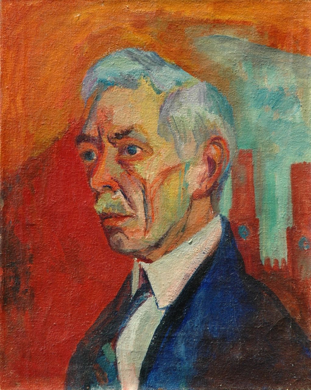 Wiegers J. | Jan Wiegers, Portret van een man, olieverf op doek 48,6 x 38,6 cm, gesigneerd rechts van het midden (boven de schouder) en gedateerd '30 Wiegers J. | Jan Wiegers, Portret van een man, olieverf op doek 48,6 x 38,6 cm, gesigneerd rechts van het midden (boven de schouder) en gedateerd '30