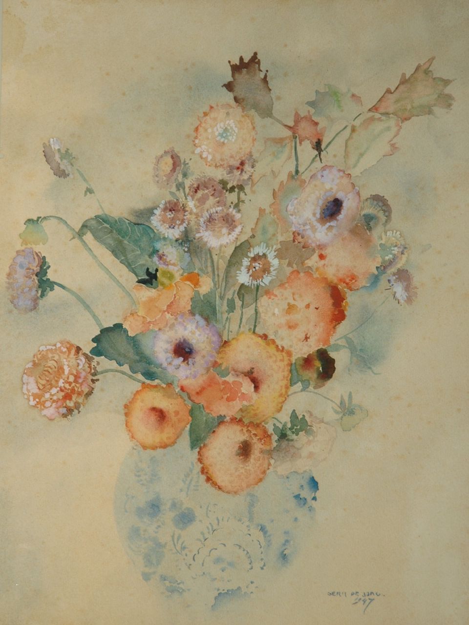 Jong G. de | Gerben 'Germ' de Jong, Herfstbloemen, aquarel op papier 44,7 x 35,8 cm, gesigneerd rechtsonder en gedateerd 1947 Jong G. de | Gerben 'Germ' de Jong, Herfstbloemen, aquarel op papier 44,7 x 35,8 cm, gesigneerd rechtsonder en gedateerd 1947