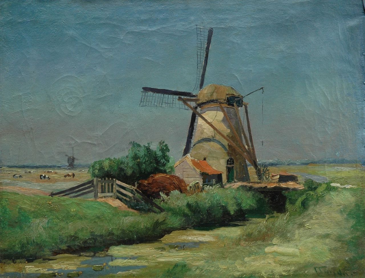 Snijders Chr.P.  | Christiaan Pieter 'Chris' Snijders, Molen in polderlandschap, olieverf op doek 49,0 x 64,0 cm