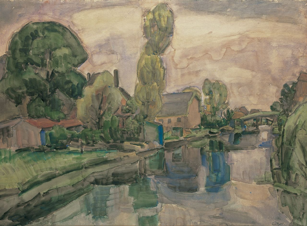 Gestel L. | Leendert 'Leo' Gestel, Gezicht op Koedijk, aquarel op papier 72,0 x 98,0 cm, gesigneerd rechtsonder en gedateerd 'Koedijk' 1919 Gestel L. | Leendert 'Leo' Gestel, Gezicht op Koedijk, aquarel op papier 72,0 x 98,0 cm, gesigneerd rechtsonder en gedateerd 'Koedijk' 1919