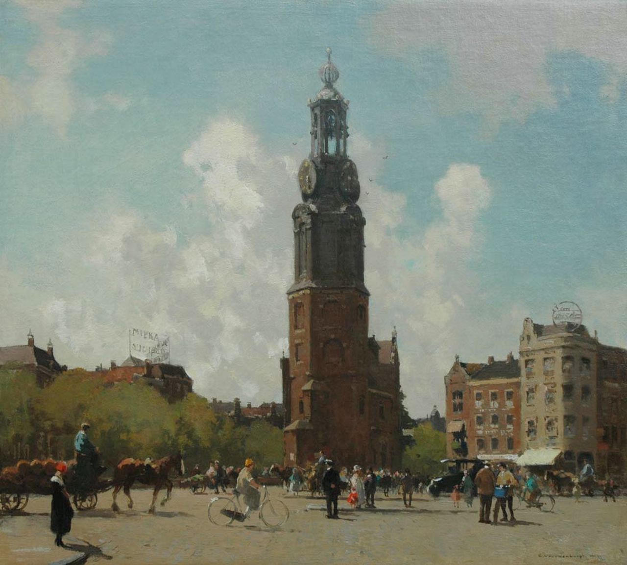 Vreedenburgh C. | Cornelis Vreedenburgh, Stadsleven bij de Munttoren in Amsterdam, olieverf op doek 53,2 x 60,0 cm, gesigneerd rechtsonder en gedateerd 1924 Vreedenburgh C. | Cornelis Vreedenburgh, Stadsleven bij de Munttoren in Amsterdam, olieverf op doek 53,2 x 60,0 cm, gesigneerd rechtsonder en gedateerd 1924