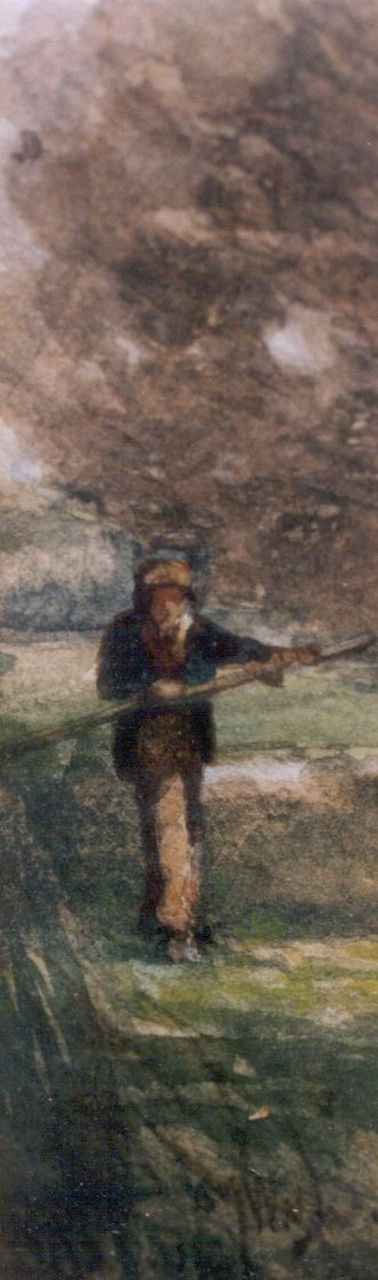 Borselen J.W. van | Jan Willem van Borselen, Figuur in een landschap, aquarel op papier 9,0 x 3,0 cm, gesigneerd rechtsonder monogram