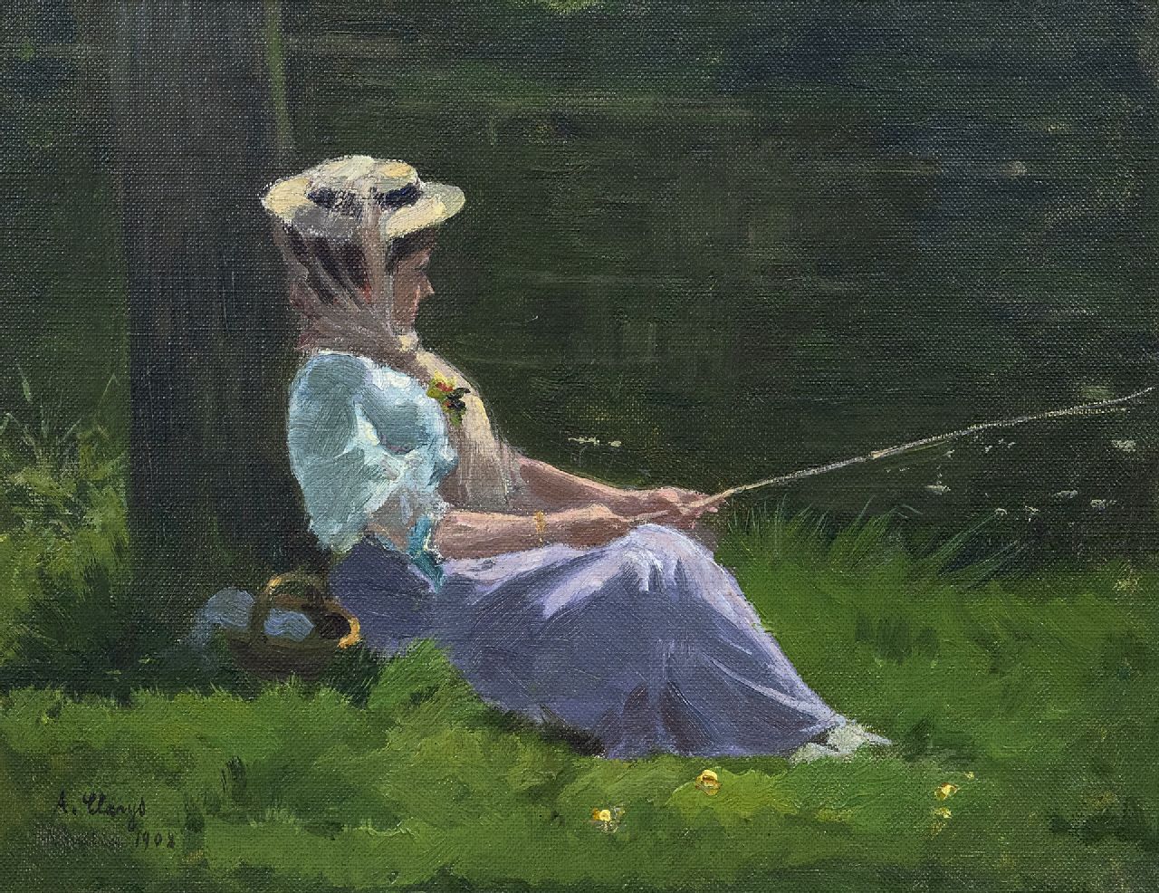 Clarys A. | Alexandre Clarys, Zonnige middag aan de waterkant, olieverf op doek op paneel 24,2 x 30,9 cm, gesigneerd linksonder en gedateerd 1908 Clarys A. | Alexandre Clarys, Zonnige middag aan de waterkant, olieverf op doek op paneel 24,2 x 30,9 cm, gesigneerd linksonder en gedateerd 1908
