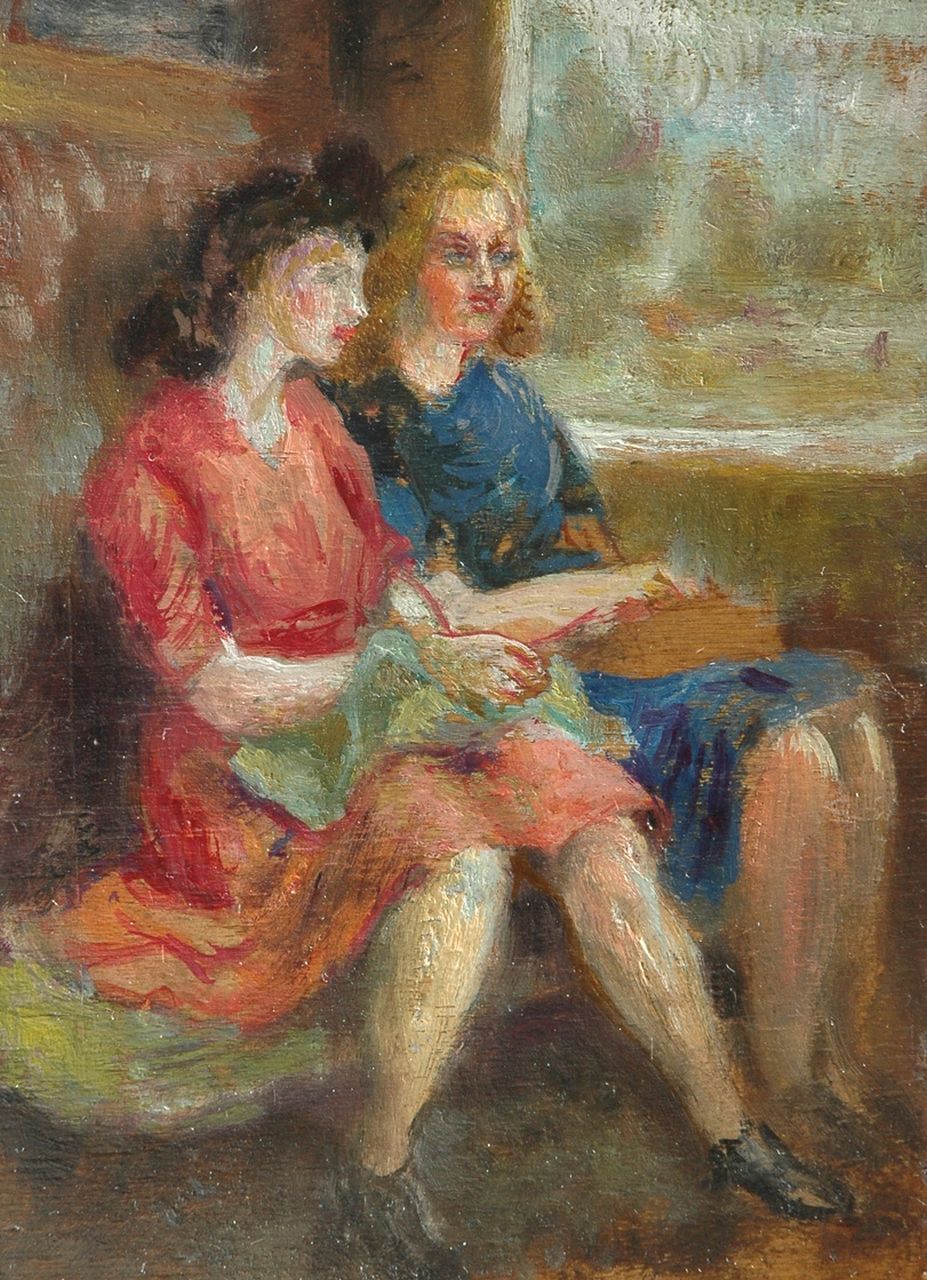 Grayson S.  | Stanley Clare Grayson, In de trein, olieverf op paneel 20,5 x 15,2 cm