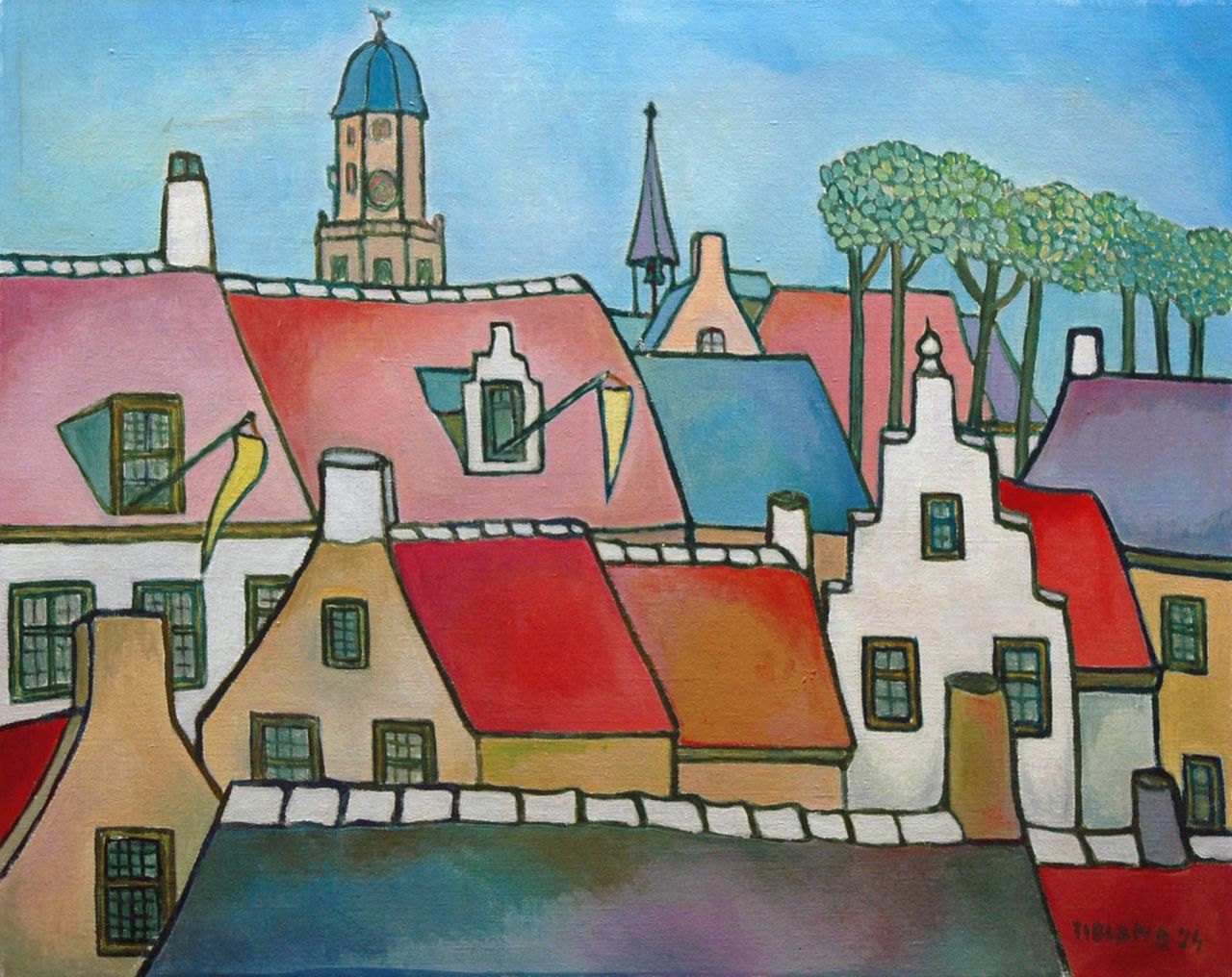 Tieland A.W.  | Antoon Wijnand 'Toon' Tieland, Stadsgezicht, olieverf op doek 40,0 x 50,0 cm, gesigneerd rechtsonder en gedateerd '74