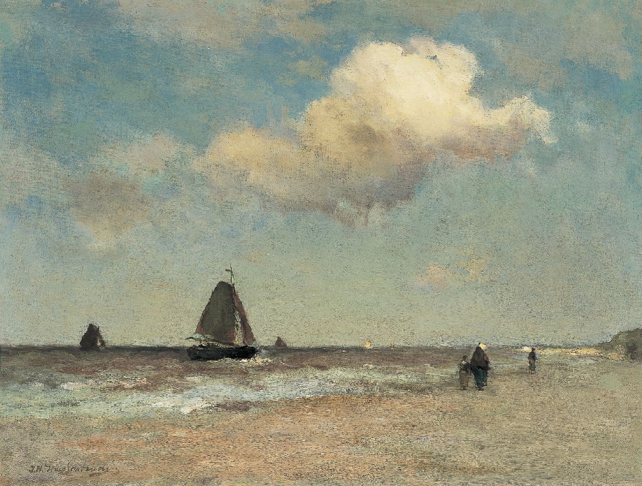 Weissenbruch H.J. | Hendrik Johannes 'J.H.' Weissenbruch, Strandgezicht te Scheveningen, olieverf op doek 38,3 x 50,6 cm, gesigneerd linksonder en te dateren ca. 1887 Weissenbruch H.J. | Hendrik Johannes 'J.H.' Weissenbruch, Strandgezicht te Scheveningen, olieverf op doek 38,3 x 50,6 cm, gesigneerd linksonder en te dateren ca. 1887