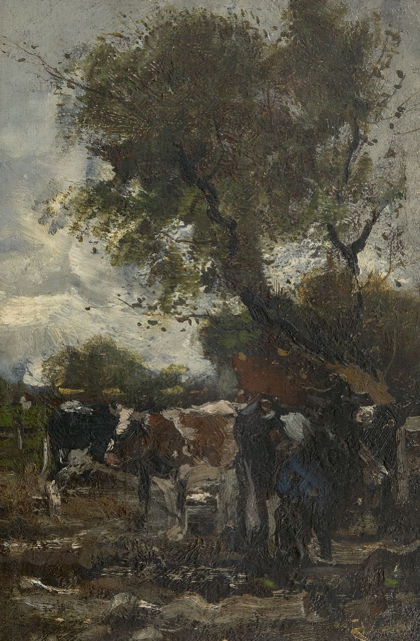 Jansen W.G.F.  | 'Willem' George Frederik Jansen | Schilderijen te koop aangeboden | Melkbocht, olieverf op doek op paneel 41,1 x 27,3 cm, gesigneerd rechtsonder