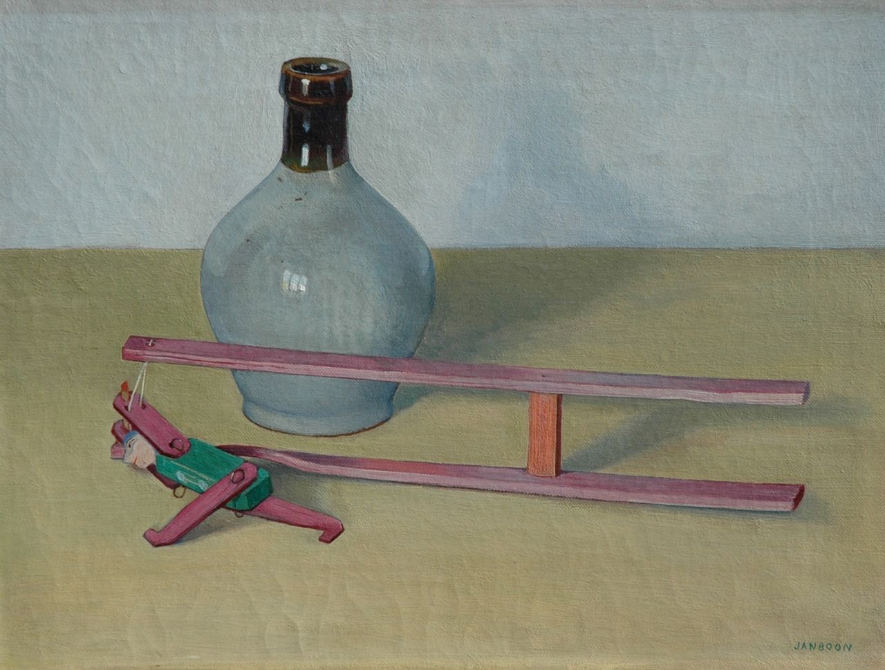 Boon J. | Jan Boon, Stilleven met kan en speelgoed, olieverf op doek 30,2 x 40,5 cm, gesigneerd rechtsonder Boon J. | Jan Boon, Stilleven met kan en speelgoed, olieverf op doek 30,2 x 40,5 cm, gesigneerd rechtsonder