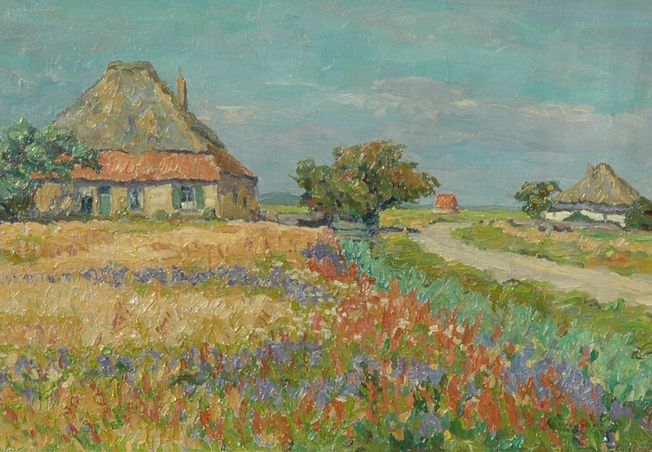 Blok van der Velden A.D. | Adrianus Dirk 'Ad' Blok van der Velden, Boerderij De Strooppot, Texel, olieverf op doek 35,1 x 50,4 cm, gesigneerd rechtsonder en gedateerd '47 Blok van der Velden A.D. | Adrianus Dirk 'Ad' Blok van der Velden, Boerderij De Strooppot, Texel, olieverf op doek 35,1 x 50,4 cm, gesigneerd rechtsonder en gedateerd '47