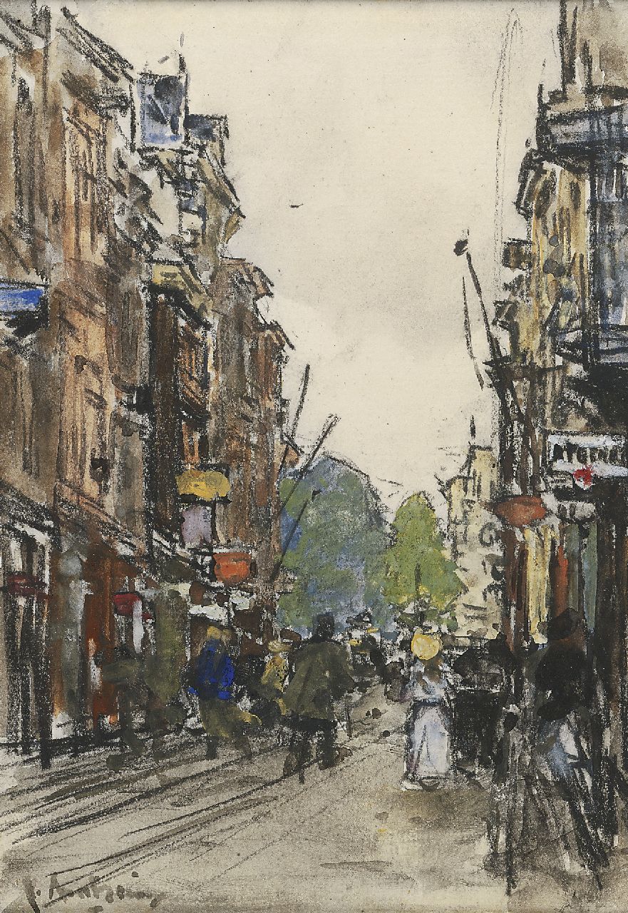 Arntzenius P.F.N.J. | Pieter Florentius Nicolaas Jacobus 'Floris' Arntzenius, Figuren in de Spuistraat, Den Haag, zwart krijt en aquarel op papier 18,7 x 13,2 cm, gesigneerd linksonder Arntzenius P.F.N.J. | Pieter Florentius Nicolaas Jacobus 'Floris' Arntzenius, Figuren in de Spuistraat, Den Haag, zwart krijt en aquarel op papier 18,7 x 13,2 cm, gesigneerd linksonder