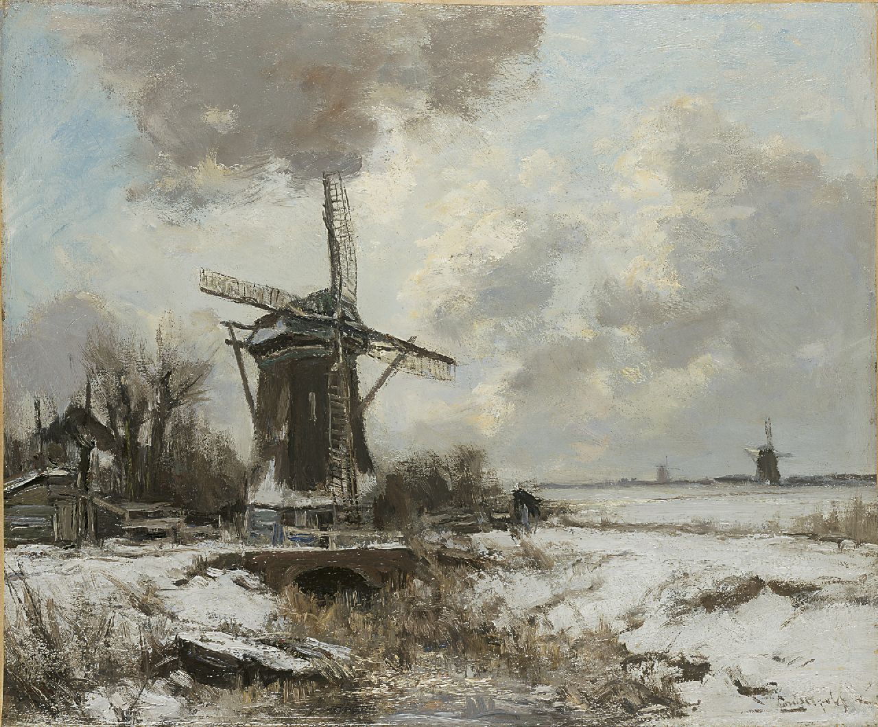Apol L.F.H. | Lodewijk Franciscus Hendrik 'Louis' Apol, Molen aan het water bij winter, olieverf op doek 50,0 x 60,3 cm, gesigneerd rechtsonder Apol L.F.H. | Lodewijk Franciscus Hendrik 'Louis' Apol, Molen aan het water bij winter, olieverf op doek 50,0 x 60,3 cm, gesigneerd rechtsonder