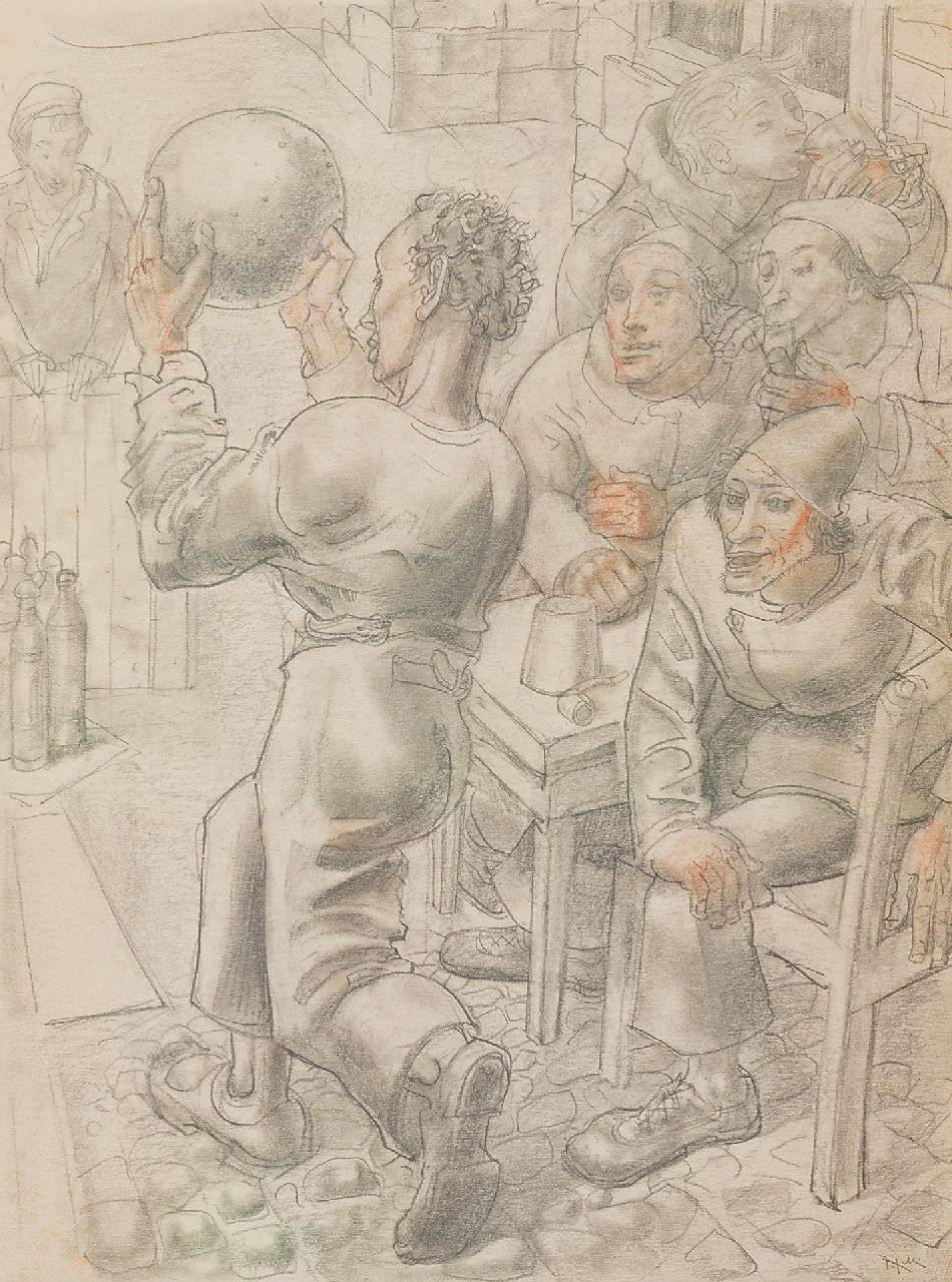 Willem Adriaan van Konijnenburg | Bowlen, potlood en gekleurd krijt op papier, 36,0 x 26,7 cm, gesigneerd r.o. met initialen Willem Adriaan van Konijnenburg | Bowlen, potlood en gekleurd krijt op papier, 36,0 x 26,7 cm, gesigneerd r.o. met initialen
