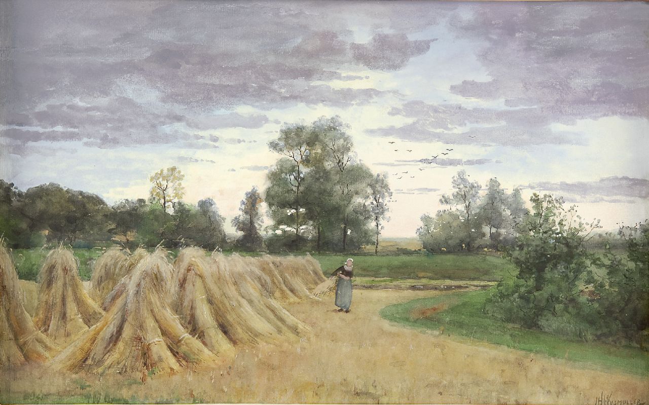 Wijsmuller J.H.  | Jan Hillebrand Wijsmuller, Oogsttijd, aquarel op papier 28,9 x 45,4 cm, gesigneerd rechtsonder