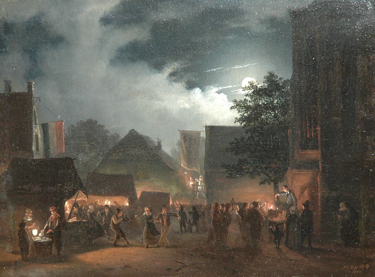 Cate H.G. ten | Hendrik Gerrit ten Cate, Markt bij maanlicht, olieverf op paneel 21,2 x 28,7 cm, gesigneerd rechtsonder en gedateerd 1854 Cate H.G. ten | Hendrik Gerrit ten Cate, Markt bij maanlicht, olieverf op paneel 21,2 x 28,7 cm, gesigneerd rechtsonder en gedateerd 1854