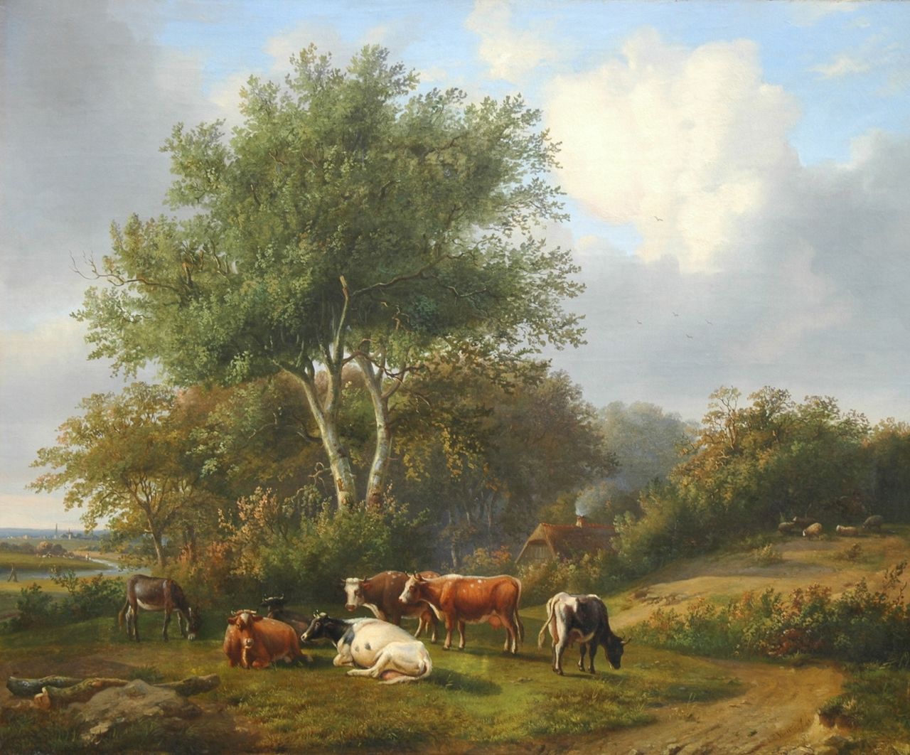 Verwee L.P. | Louis Pierre Verwee, Grazend vee, olieverf op doek 63,2 x 77,0 cm, gesigneerd linksonder en gedateerd 1843 Verwee L.P. | Louis Pierre Verwee, Grazend vee, olieverf op doek 63,2 x 77,0 cm, gesigneerd linksonder en gedateerd 1843