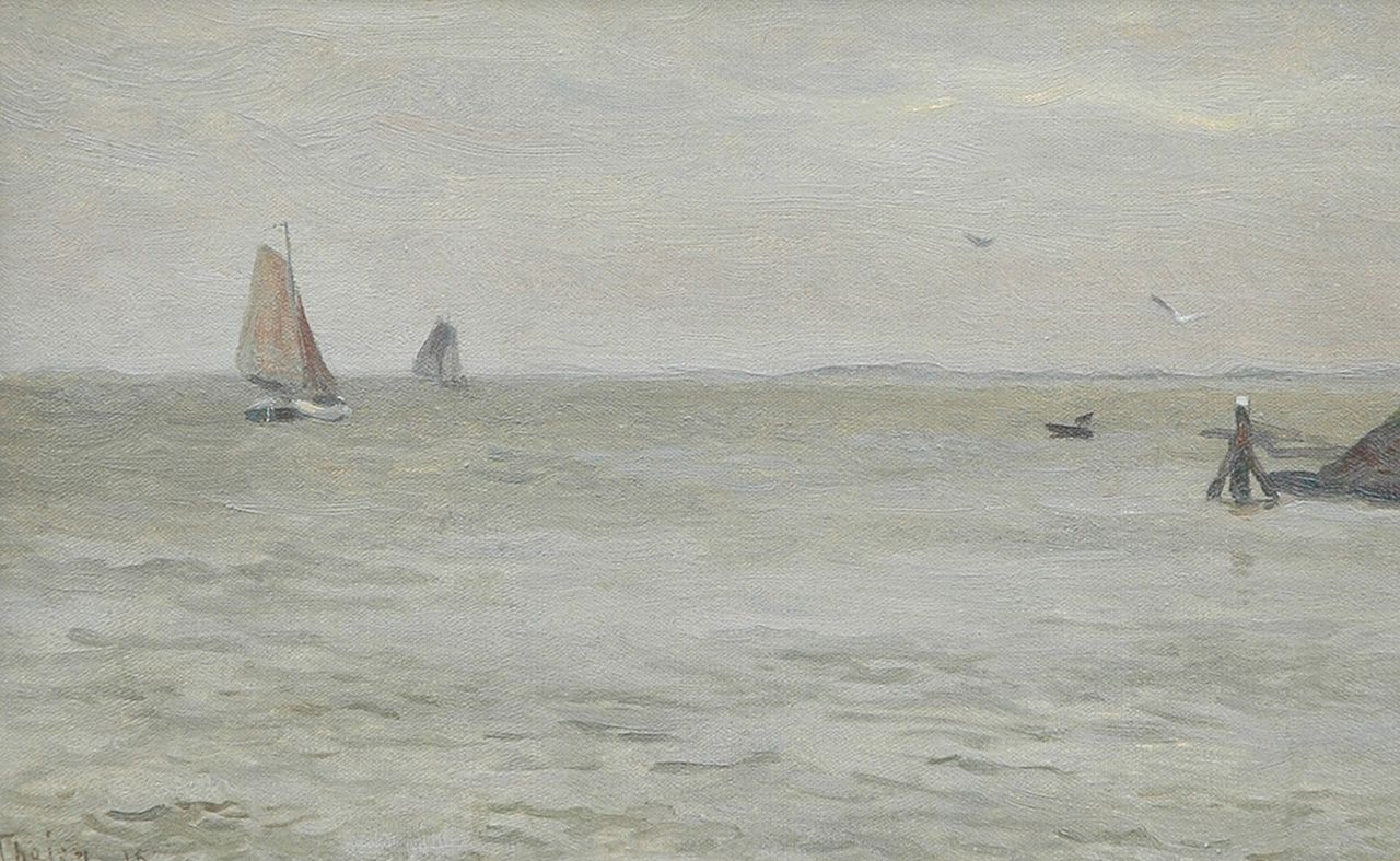 Tholen W.B. | Willem Bastiaan Tholen, Schepen op de Zuiderzee, olieverf op doek op paneel 19,3 x 30,1 cm, gesigneerd linksonder en gedateerd '15 Tholen W.B. | Willem Bastiaan Tholen, Schepen op de Zuiderzee, olieverf op doek op paneel 19,3 x 30,1 cm, gesigneerd linksonder en gedateerd '15
