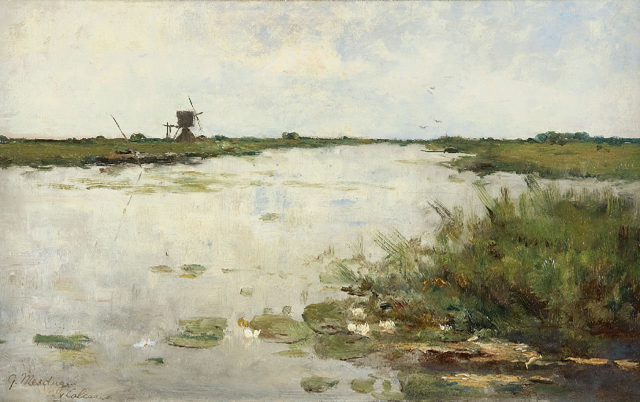 Mesdag-van Calcar G. | Gesina 'Geesje' Mesdag-van Calcar, Plas bij Kortenhoef, olieverf op paneel 31,2 x 50,0 cm, gesigneerd linksonder Mesdag-van Calcar G. | Gesina 'Geesje' Mesdag-van Calcar, Plas bij Kortenhoef, olieverf op paneel 31,2 x 50,0 cm, gesigneerd linksonder