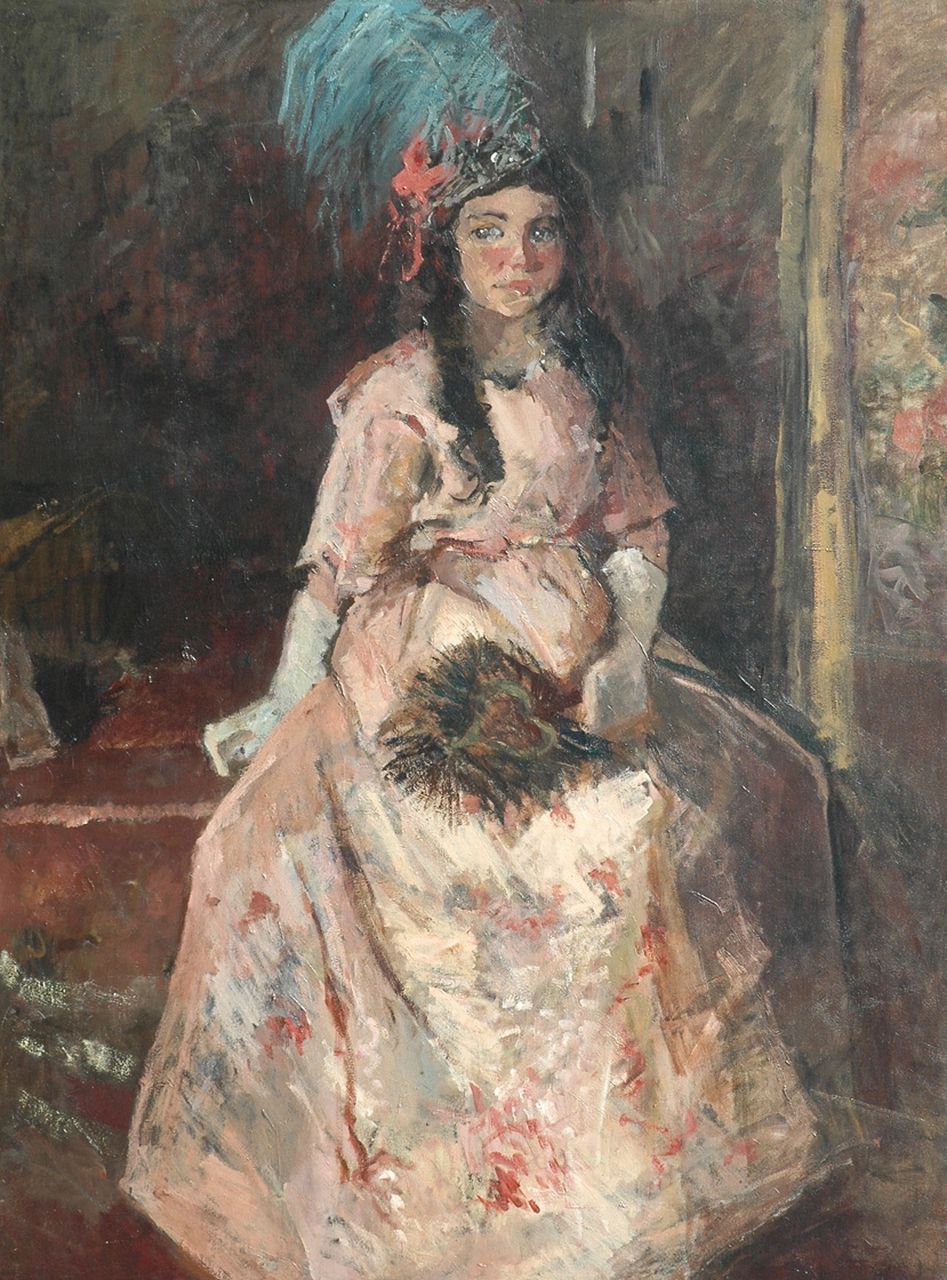 Ritsema J.J. | Jacoba Johanna 'Coba' Ritsema, Portret van zittend meisje in baljurk, olieverf op doek 138,0 x 104,1 cm Ritsema J.J. | Jacoba Johanna 'Coba' Ritsema, Portret van zittend meisje in baljurk, olieverf op doek 138,0 x 104,1 cm