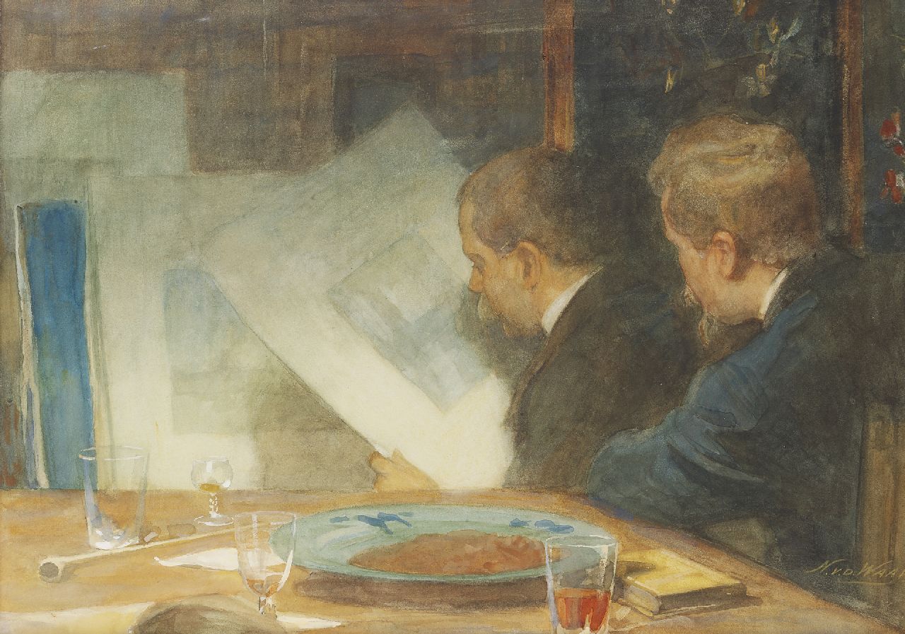 Waay N. van der | Nicolaas van der Waay, Een kunstbeschouwing, aquarel op papier 45,0 x 61,5 cm, gesigneerd rechtsonder Waay N. van der | Nicolaas van der Waay, Een kunstbeschouwing, aquarel op papier 45,0 x 61,5 cm, gesigneerd rechtsonder