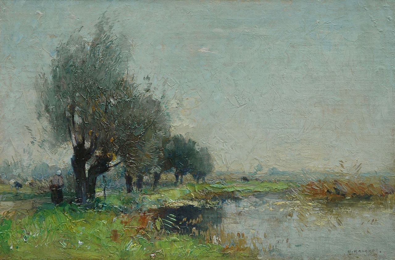 Knikker A. | Aris Knikker, Polderlandschap met wilgenlaantje, olieverf op doek op paneel 21,3 x 32,2 cm, gesigneerd rechtsonder Knikker A. | Aris Knikker, Polderlandschap met wilgenlaantje, olieverf op doek op paneel 21,3 x 32,2 cm, gesigneerd rechtsonder