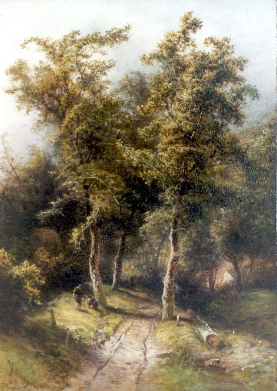 Kluyver P.L.F. | 'Pieter' Lodewijk Francisco Kluyver, Figuren bij een bospad, olieverf op paneel 34,8 x 24,8 cm, gesigneerd linksonder Kluyver P.L.F. | 'Pieter' Lodewijk Francisco Kluyver, Figuren bij een bospad, olieverf op paneel 34,8 x 24,8 cm, gesigneerd linksonder