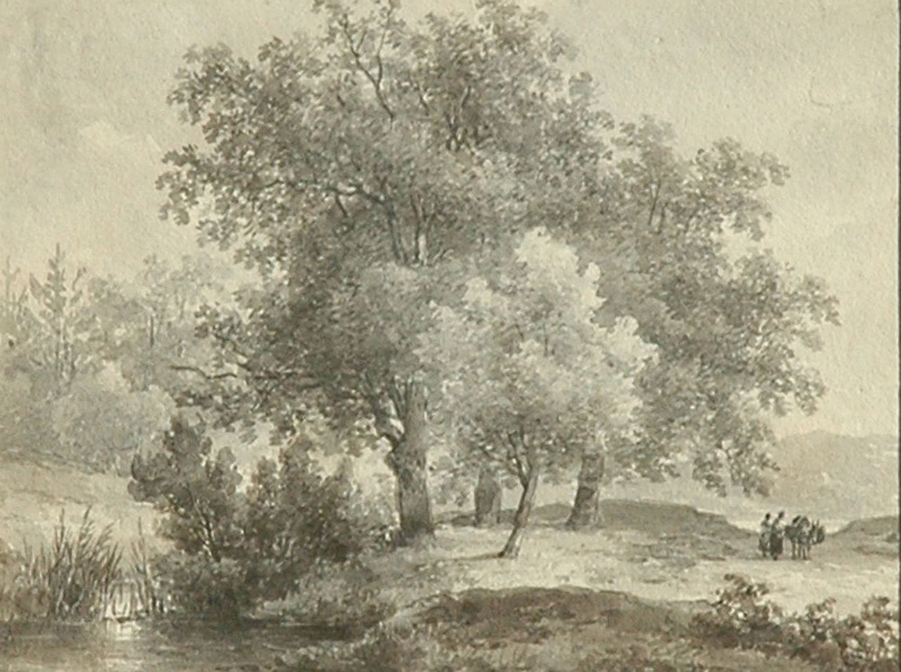 Schelfhout A. | Andreas Schelfhout, Reizigers in een boslandschap, penseel in bruine inkt op papier 12,6 x 16,3 cm, gesigneerd verso Schelfhout A. | Andreas Schelfhout, Reizigers in een boslandschap, penseel in bruine inkt op papier 12,6 x 16,3 cm, gesigneerd verso