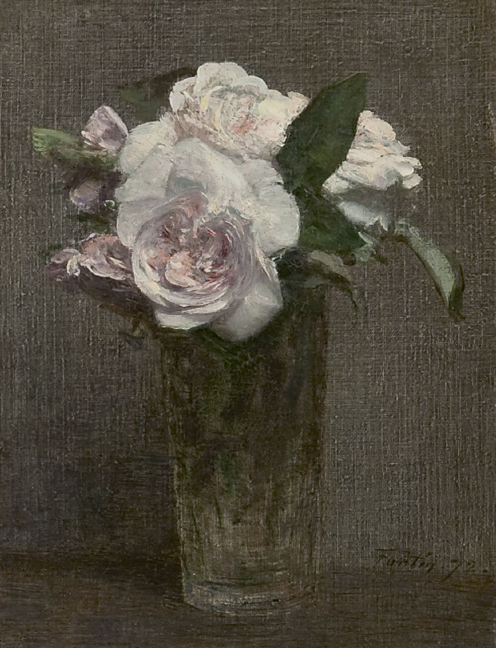 Fantin-Latour I.H.J.T. | Ignace 'Henri' Jean Théodore Fantin-Latour, Rozen in recht glas, olieverf op doek 28,3 x 21,8 cm, gesigneerd rechtsonder en gedateerd '72 Fantin-Latour I.H.J.T. | Ignace 'Henri' Jean Théodore Fantin-Latour, Rozen in recht glas, olieverf op doek 28,3 x 21,8 cm, gesigneerd rechtsonder en gedateerd '72