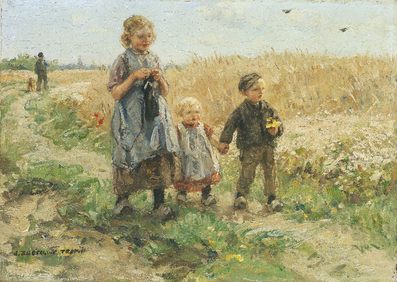 Zoetelief Tromp J. | Johannes 'Jan' Zoetelief Tromp, Huiswaarts langs het korenveld bij Blaricum, olieverf op paneel 24,3 x 33,9 cm, gesigneerd linksonder Zoetelief Tromp J. | Johannes 'Jan' Zoetelief Tromp, Huiswaarts langs het korenveld bij Blaricum, olieverf op paneel 24,3 x 33,9 cm, gesigneerd linksonder
