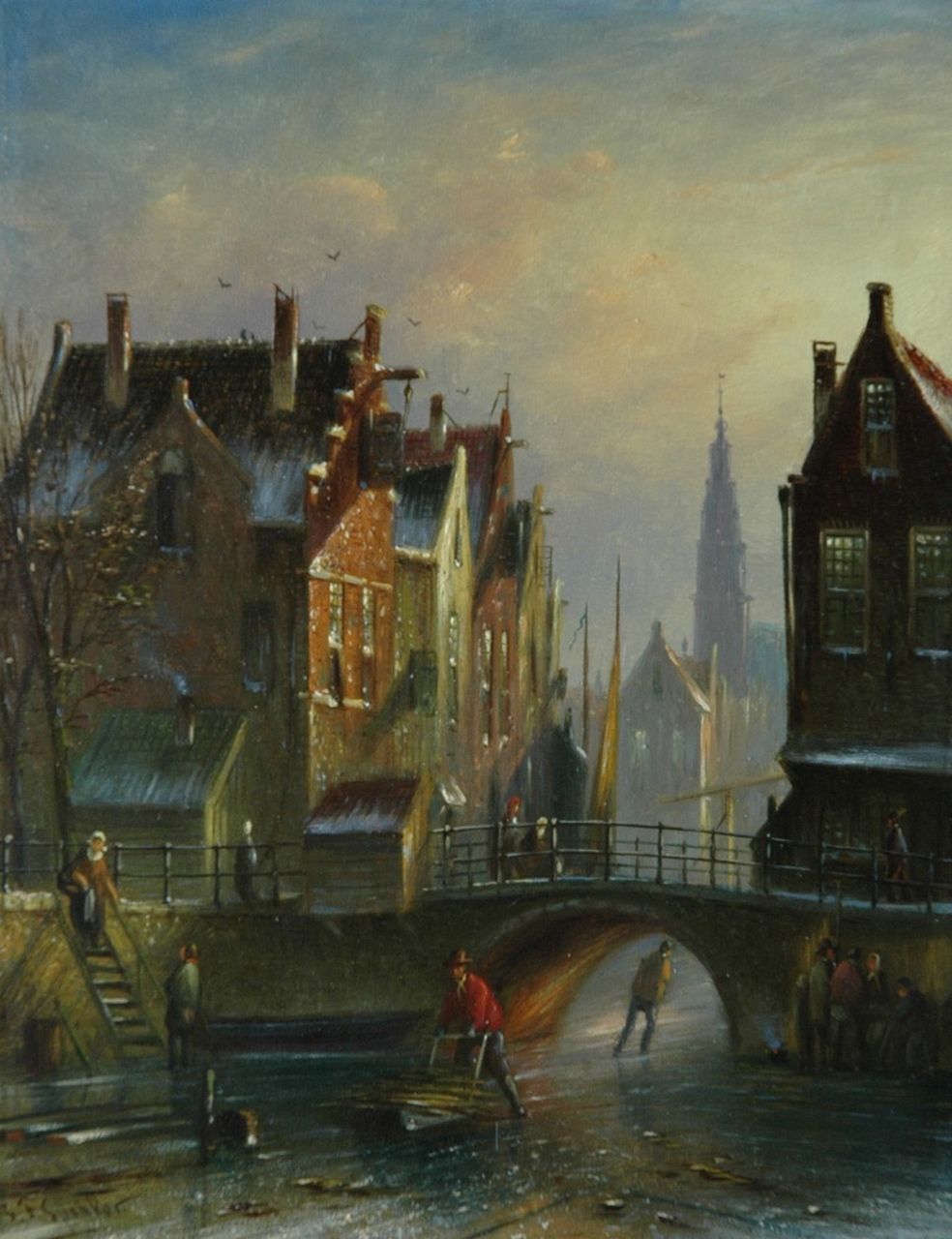 Spohler J.F. | Johannes Franciscus Spohler, Figuren op een Hollandse gracht bij winter, olieverf op paneel 20,5 x 16,0 cm, gesigneerd linksonder Spohler J.F. | Johannes Franciscus Spohler, Figuren op een Hollandse gracht bij winter, olieverf op paneel 20,5 x 16,0 cm, gesigneerd linksonder