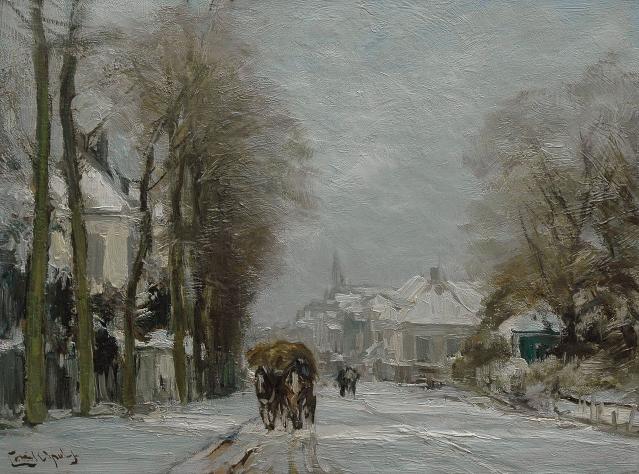 Apol L.F.H. | Lodewijk Franciscus Hendrik 'Louis' Apol, Besneeuwde laan met paard-en-wagen, olieverf op doek 30,2 x 40,3 cm, gesigneerd linksonder Apol L.F.H. | Lodewijk Franciscus Hendrik 'Louis' Apol, Besneeuwde laan met paard-en-wagen, olieverf op doek 30,2 x 40,3 cm, gesigneerd linksonder