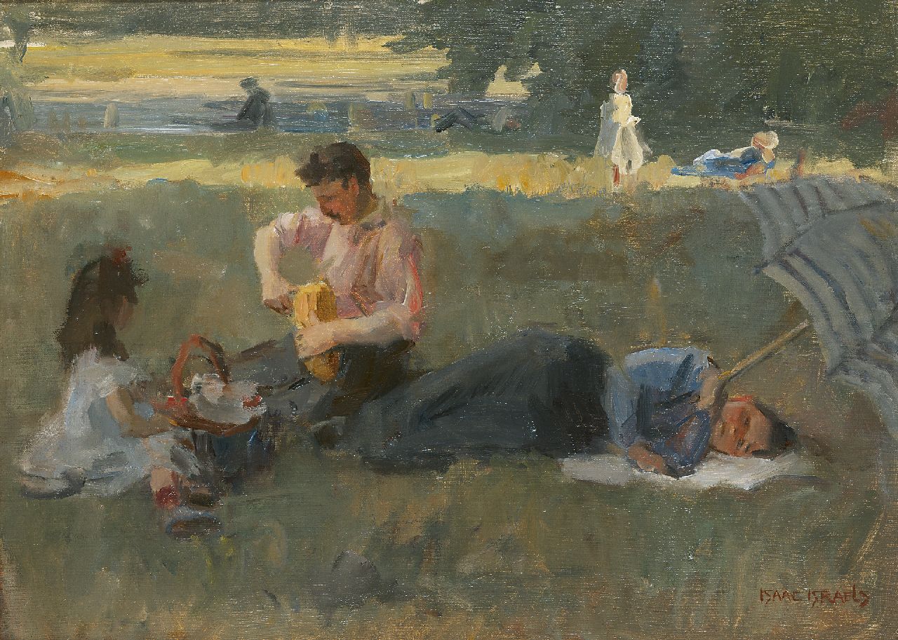 Israels I.L.  | 'Isaac' Lazarus Israels, Picknick in het Bois de Boulogne, Parijs, olieverf op doek 43,5 x 60,0 cm, gesigneerd rechtsonder en te dateren ca. 1905