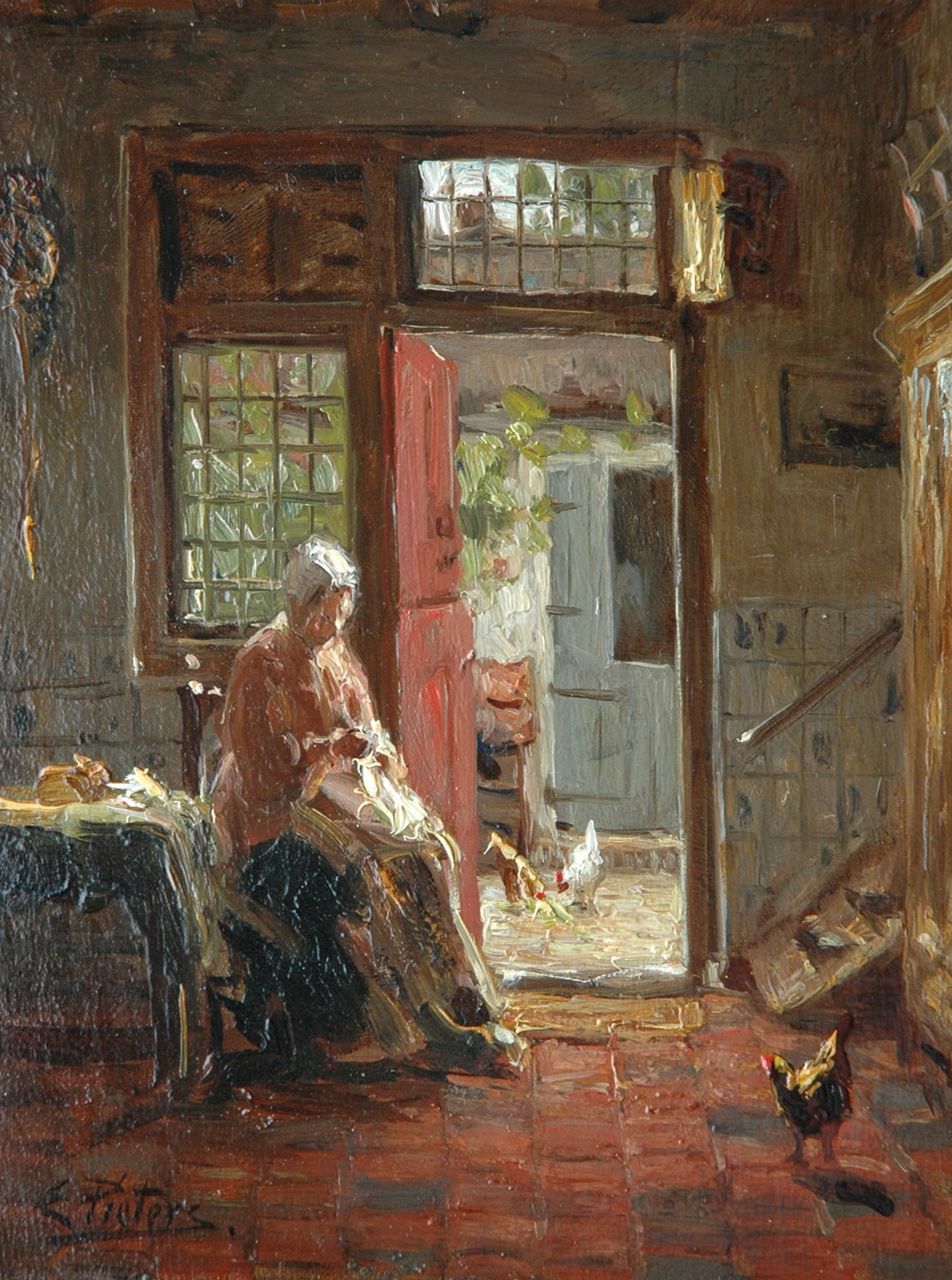 Pieters E.  | Evert Pieters, Het versteluurtje, olieverf op paneel 21,0 x 15,9 cm, gesigneerd linksonder
