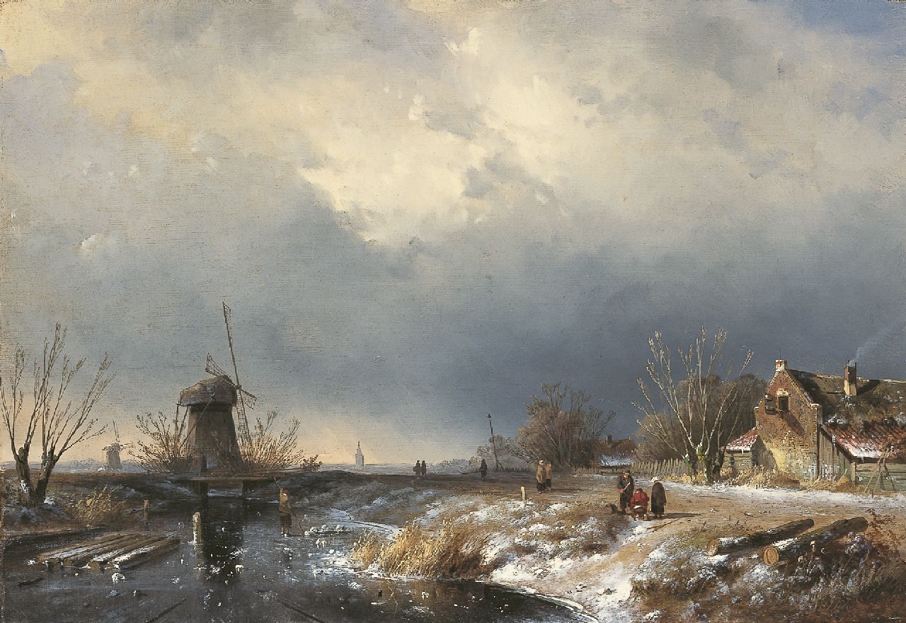 Leickert C.H.J. | 'Charles' Henri Joseph Leickert, IJsgezicht met naderende storm, olieverf op doek 36,7 x 53,5 cm, gesigneerd rechtsonder en te dateren ca. 1855 Leickert C.H.J. | 'Charles' Henri Joseph Leickert, IJsgezicht met naderende storm, olieverf op doek 36,7 x 53,5 cm, gesigneerd rechtsonder en te dateren ca. 1855