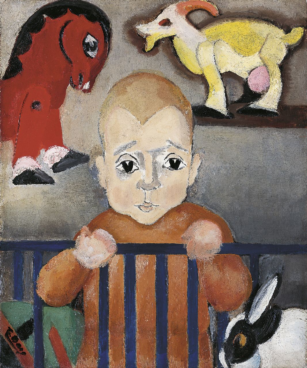 Berg E. | Else Berg, Jongen met speelgoeddieren, olieverf op doek 46,4 x 38,5 cm, gesigneerd linksonder en te dateren ca. 1930 Berg E. | Else Berg, Jongen met speelgoeddieren, olieverf op doek 46,4 x 38,5 cm, gesigneerd linksonder en te dateren ca. 1930