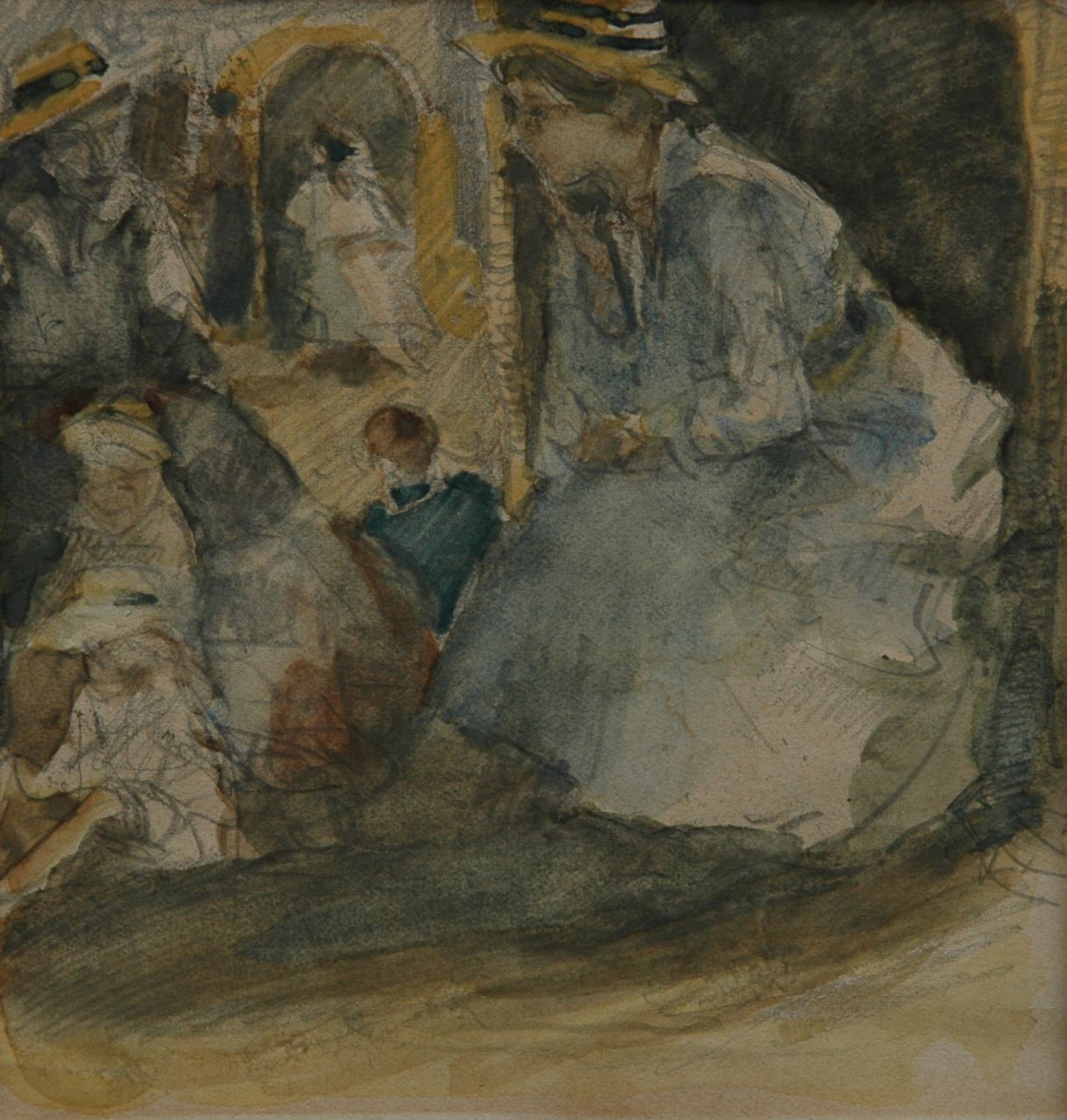 Jonge J.A. de | Johan Antoni de Jonge, Op het strand, aquarel op papier 10,5 x 11,0 cm Jonge J.A. de | Johan Antoni de Jonge, Op het strand, aquarel op papier 10,5 x 11,0 cm