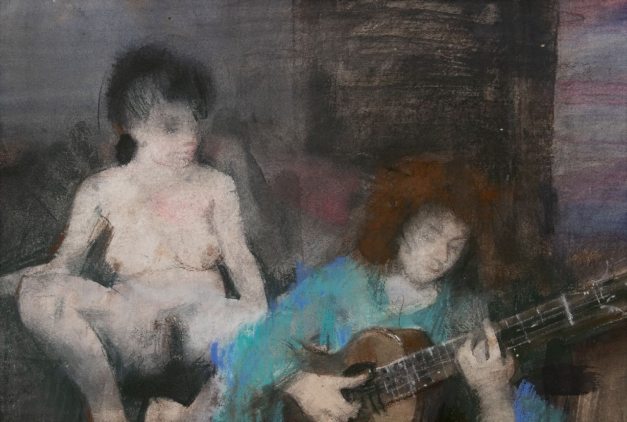 Goedhart J.A. | Jan Andreas Goedhart | Aquarellen en tekeningen te koop aangeboden | Muzikant en naakte vrouw, pastel op papier 43,3 x 63,0 cm Goedhart J.A. | Jan Andreas Goedhart | Aquarellen en tekeningen te koop aangeboden | Muzikant en naakte vrouw, pastel op papier 43,3 x 63,0 cm