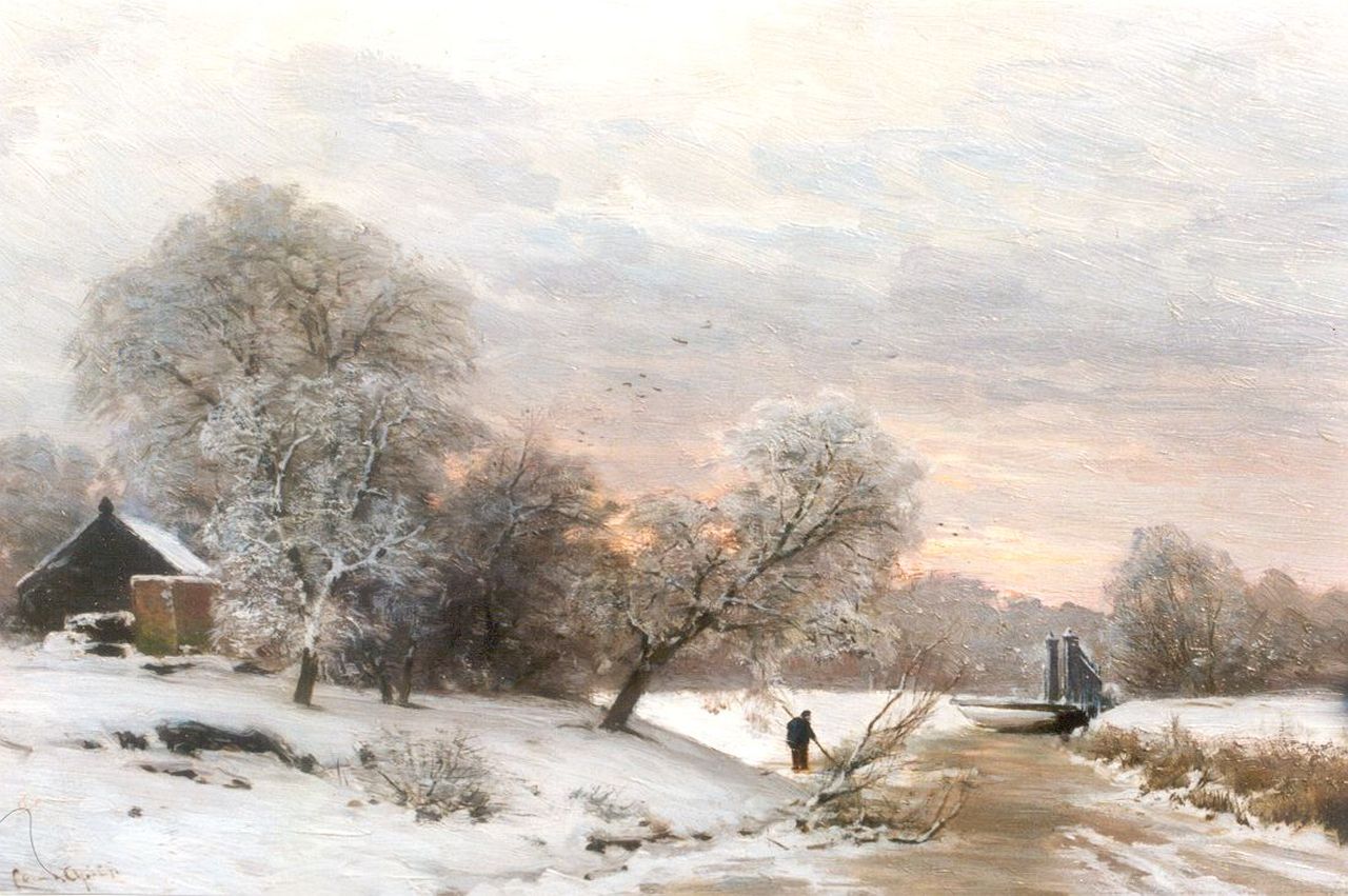 Apol L.F.H. | Lodewijk Franciscus Hendrik 'Louis' Apol, Winterlandschap, olieverf op paneel 27,6 x 42,0 cm, gesigneerd linksonder Apol L.F.H. | Lodewijk Franciscus Hendrik 'Louis' Apol, Winterlandschap, olieverf op paneel 27,6 x 42,0 cm, gesigneerd linksonder