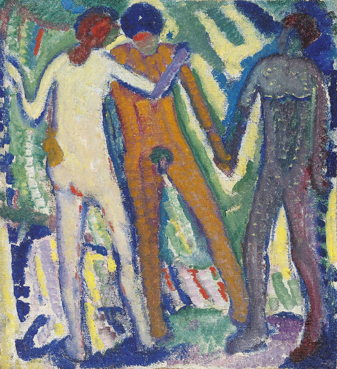 Schwarz S. | Samuel 'Mommie' Schwarz, Drie figuren, olieverf op doek 42,2 x 37,5 cm, te dateren ca. 1912-1913 Schwarz S. | Samuel 'Mommie' Schwarz, Drie figuren, olieverf op doek 42,2 x 37,5 cm, te dateren ca. 1912-1913