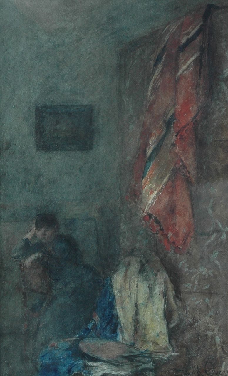 Oyens D. | David Oyens, In het atelier, aquarel op papier 48,4 x 29,6 cm, gesigneerd rechtsonder Oyens D. | David Oyens, In het atelier, aquarel op papier 48,4 x 29,6 cm, gesigneerd rechtsonder