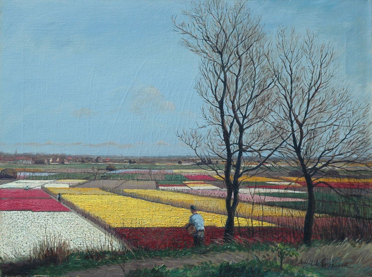 Noteboom D.  | Daniël Noteboom, Bloeiende bollenvelden bij Noordwijk, olieverf op doek 45,9 x 60,8 cm, gesigneerd rechtsonder